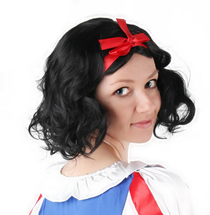 H044 Cosplay Anime Snow White Wigs, Black Short Hair For Games